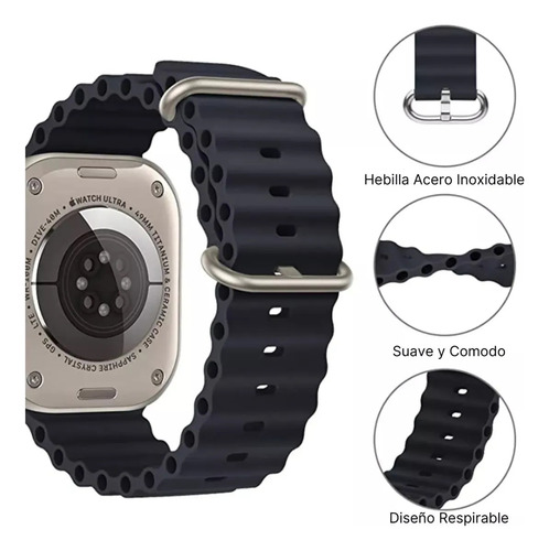 Malla Ocean Loop Para Reloj Apple I Watch Ultra 49 Genérica Negro 4.9 Cm