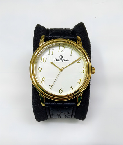 Relógio Feminino Champion Ch22760w Couro Preto Vltrine Leia Cor do bisel Dourado Cor do fundo Branco