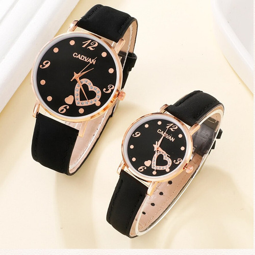 Set 2 Reloj Caballero Dama Pareja Color Negro Con Pulseras