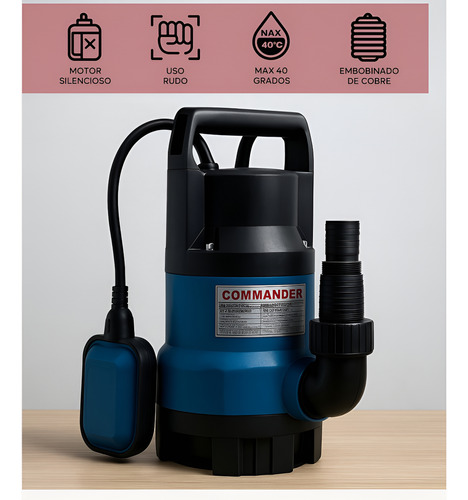 Bomba Sumergible Commander Con Flotador 110v 1/2hp Besp050 Azul