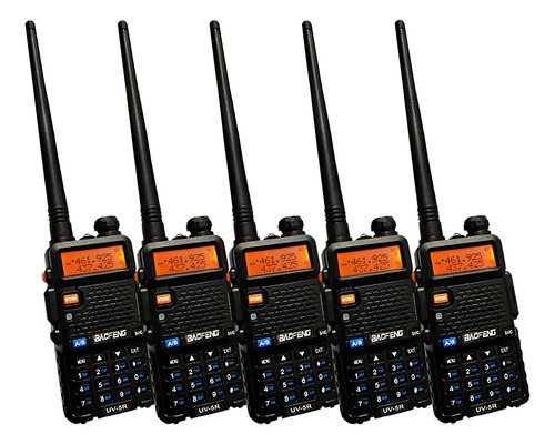 Kit 5 Rádio Ht Baofeng Uv-5r Dual Band Vhf/uhf Longo Alcance Cor Preto