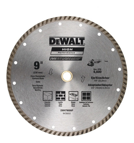 Disco Diamantado Turbo 9 X 7/8  Dewalt Dw47900hp
