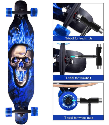 Imagen 2 de 3 de Longboard + Llave T Llanta 70mm Maple Canada + Bambú 7 Capas