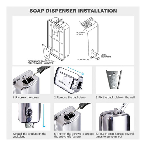 Dispensador De Jabón Rellenable Acero Inox 800 Ml Color Plateado