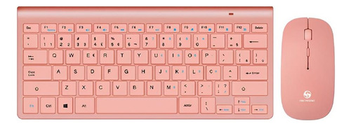 Kit Teclado + Mouse Adaptador Usb Sem Fio Wireless Bluetooth 2.4ghz Pc Luuk Young 8066 Cor Rosa