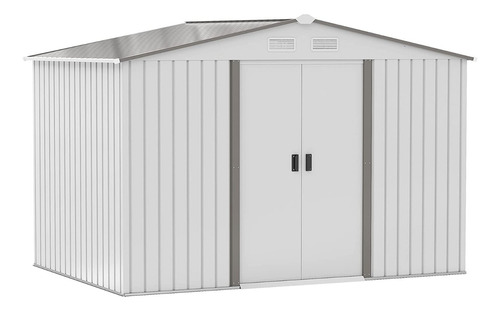 Cobertizo Almacen Para Patio 9x6ft Puerta Corrediza Blanco