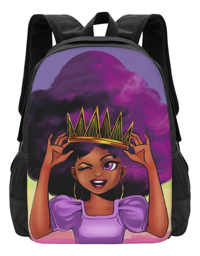 Afro - Mochila De Nina Negra Con Pelo Morado, Mochila Casual