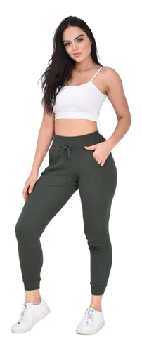 Calça Moletom Feminina Jogger Cós Alto Bolso Moda Instagram