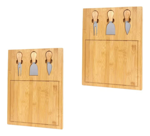 X2tabla Para Picar Queso De Madera Bambú + 3 Utensilios