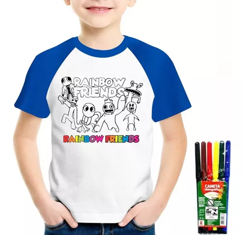 Camiseta Infantil Babão Blue Rainbow Friends Para Colorir