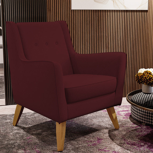 Poltrona Decorativa com Pés de Madeira Taroba D02 Veludo Marsala C-278