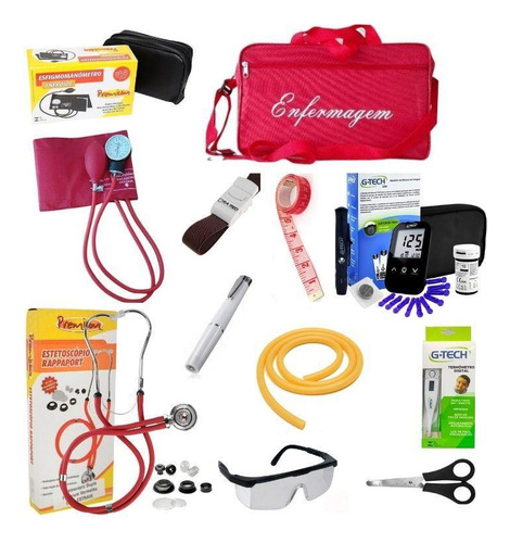 Kit De Enfermagem Com Medidor De Glicose Vermelho Premium