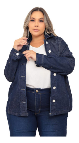 Jaqueta Jeans Feminina Plus Size Lycra Moda Grande 