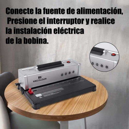 Engargoladora Espiral Eléctrica Mecolour A4 12 Hojas Plástico Arillometálico 46 Hoyos