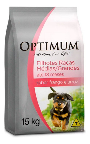 Ração Cães Filhotes Médios E Grandes Frango 15kg Optimum Dog