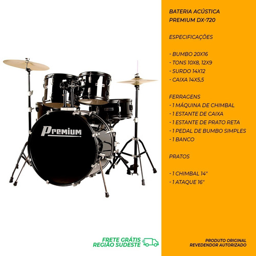 Bateria Acustica Bumbo 20 Premium Dx 720 Preta