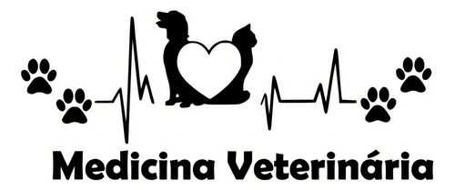 Adesivo Personalizado Medicina Veterinária Gato Cachorro Cor Preto