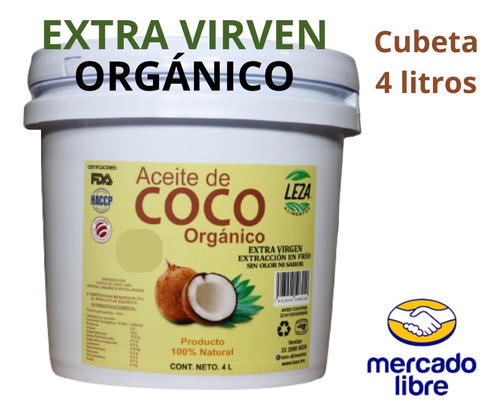 Aceite De Coco Sin Olor Ni Sabor Para Cocinar Cubeta 4 L
