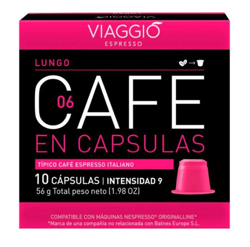 Imagen 1 de 1 de Café lungo en cápsula Viaggio 10 u