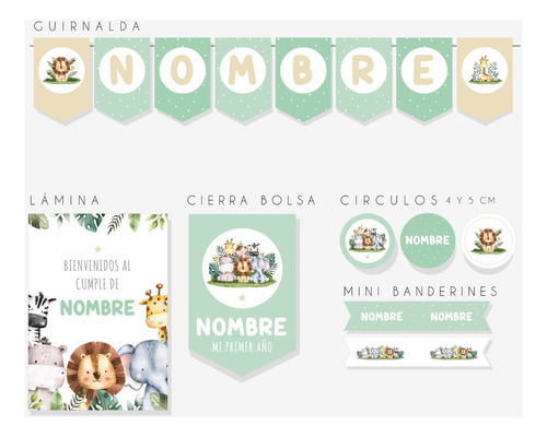 Kit Imprimible Animales De La Selva - Deco Cumple Candy