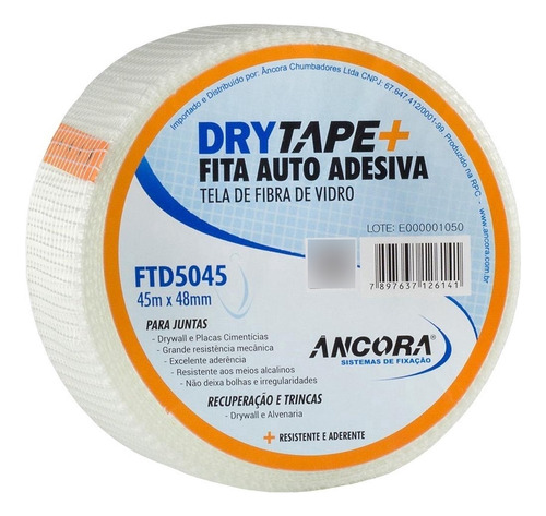 Fita Drywall Ancora Telada Fibra De Vidro 48mmx 45m Ftd5045