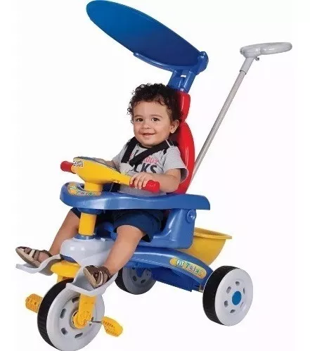 Triciclo Motoca Infantil Passeio c/ Empurrador Pedal Luz Som