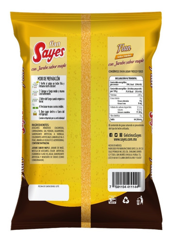 Imagen 3 de 3 de Flan Sayes En Polvo Sabor Vainilla Con Caramelo 90gr