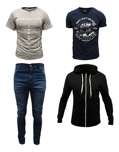 Pack Hombre 2 Remeras + 1 Jean Elastizado + 1 Campera Oferta