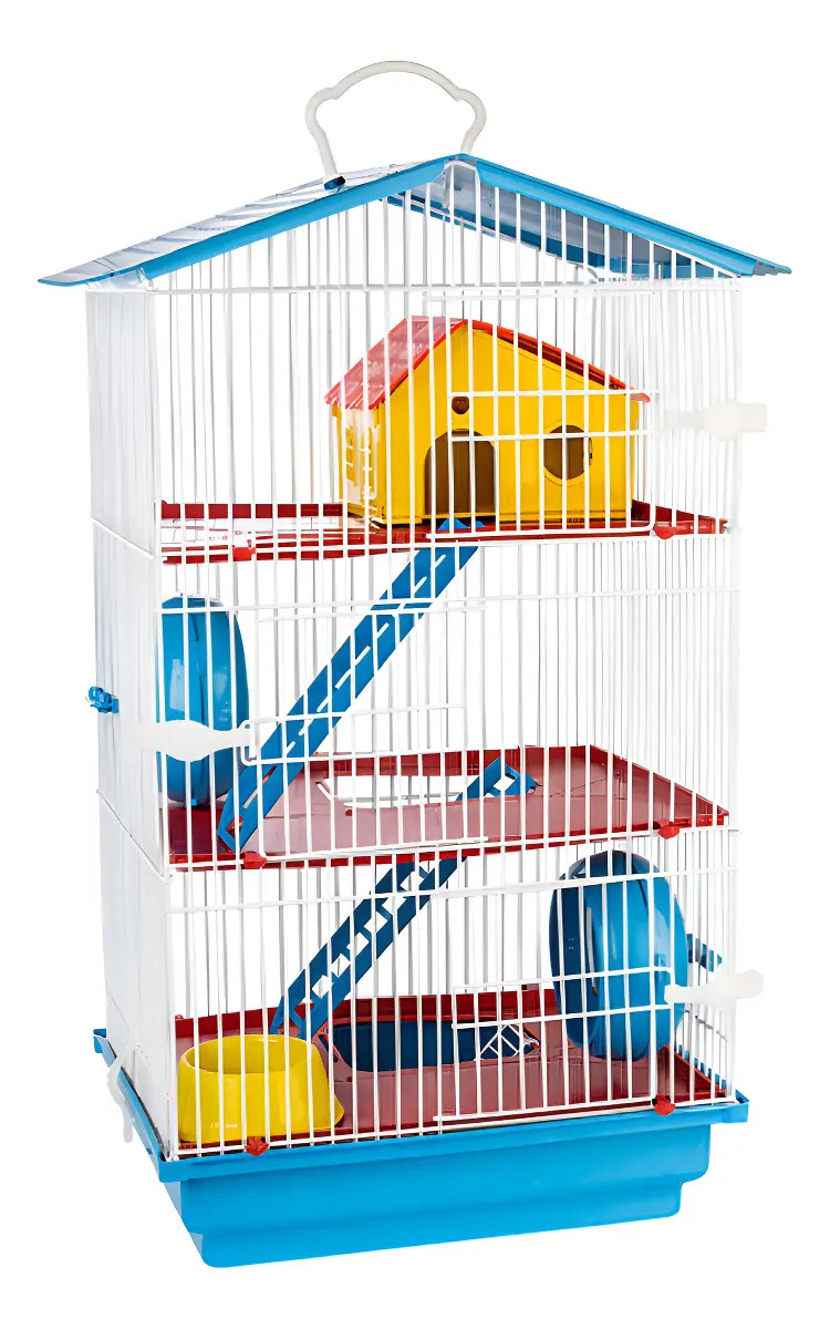 Gaiola Hamster 3 Andares Teto Plástico Conforto Jel Plast Cor Azul