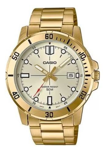 Reloj Casio Mtp-vd01g Water Resistant Acero  Cristal Gold 