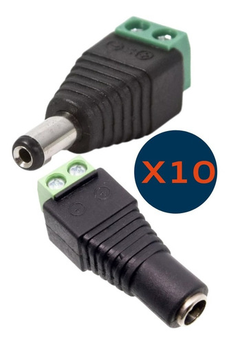 Imagen 2 de 10 de Pack X10 Pares Plug Macho + Hembra Bornera Conector Camaras