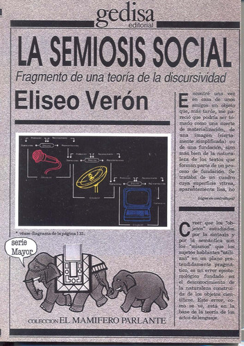 La semiosis social: Fragmentos de una teoría de la discursividad, de Verón, Eliseo. Serie Mamífero Parlante Editorial Gedisa en español, 1998