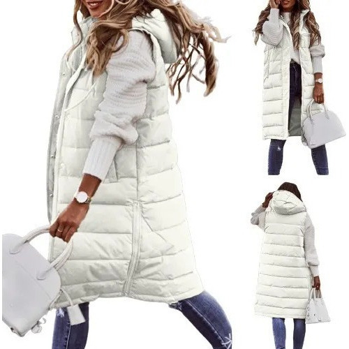 Chaleco Largo Con Capucha Y Acolchado Térmico Para Mujer