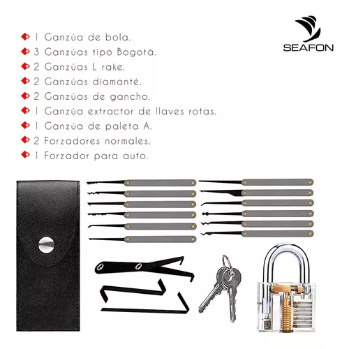 Kit De Ganzuas Profesionales 15 Piezas + Candado + Manual