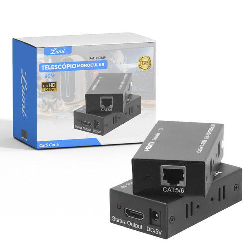 Extensor Hdmi Rj45 60m 60 Metros Adaptador Cabo Rede Cat 6 Cat 7 Lumi