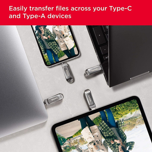 Unidade flash cinza Sandisk Ultra Dual Drive Luxe de 1 Tb USB-A USB-C 150 MB/s - SDDDC4-1T00-A46
