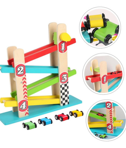 Pista De Madera Con 4 Vehículos. Sparke Create Imagine Multicolor