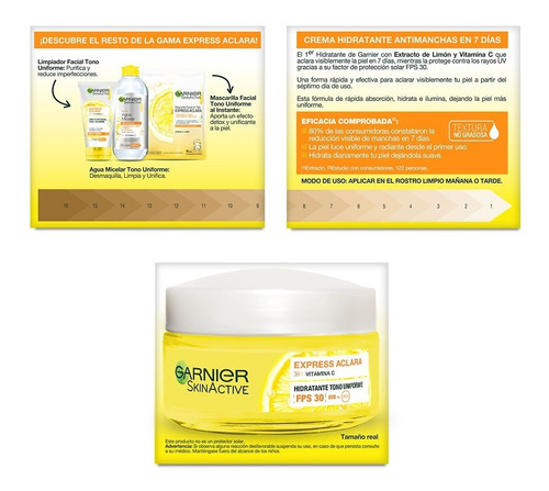 Imagen 4 de 8 de Crema Hidratante Fps 30 Y Vitamina C Garnier Express Aclara