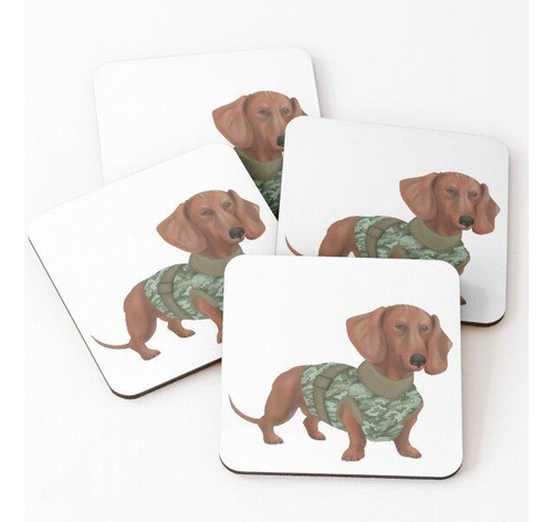 Set Posavasos Perro Dachshund En Traje Militar Calidad Premi