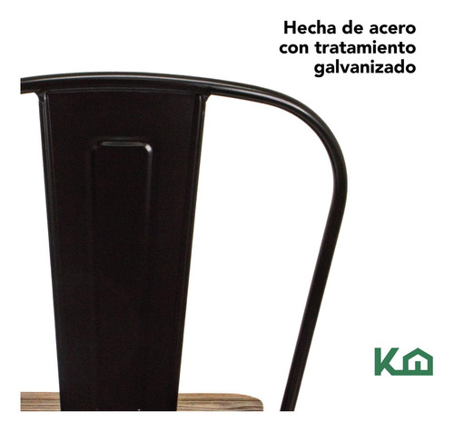 Silla Tolix Negro Mate Con Asiento De Madera Estructura Metálica Minimalista Exterior Interior Comoda Ergonomica Resistente Kingshouse