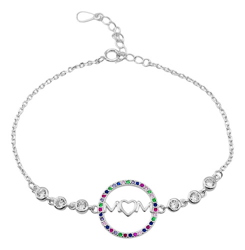 Pulsera Para Mamá De Plata Ley 925 Con Zirconias Color Multicolor Diámetro 7 Cm Largo 20 Cm