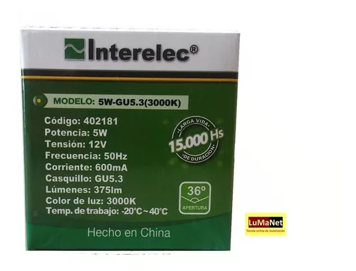 Interelec - DICROICA LED 12V 5W GU5.3