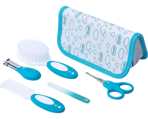 Kit Higiene Bebe Cuidado Tesoura Escova Cortador Unha Pente Cor Azul