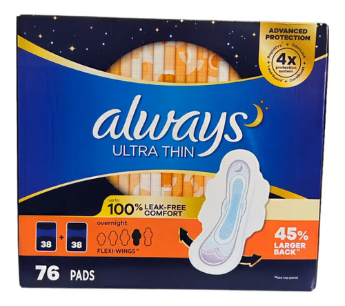 Always Importadas. Toallas Ultra Delgadas, Pack 76 Unidades