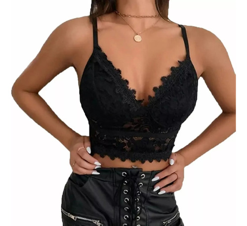 Bralette Crop Top Con Encaje Sexy Con Copa