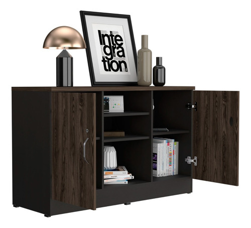Biblioteca Gabinete Home Office 2 Puertas Color negro-coñac