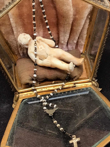 Niño Dios Miniatura Marfil Antiguo En Su Nicho (Usado)