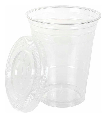 Vaso 14oz Transparente Con Tapa Plana 50 Pzas C/u