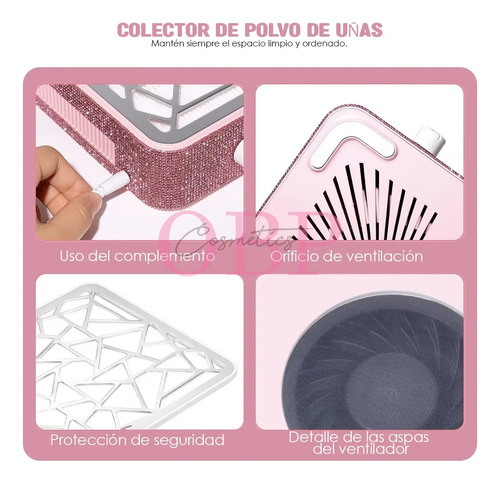 Extractor De Polvo Para Uñas Recargable Con Diamante 48w Rosa