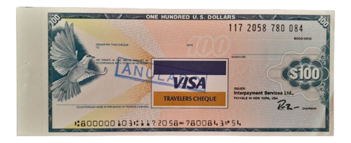 Usa Billete De 100 Dóllars Visa Anulado Travelers Cheque